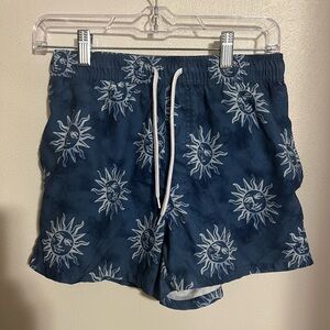 ASOS Classic Happy‎ Face Sun Print Summer Drawstring Swim Trunks Men's Size XS